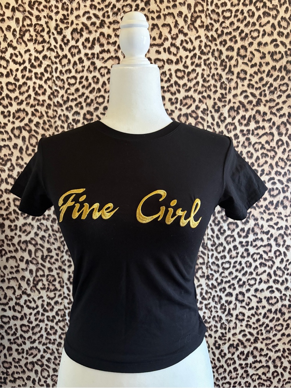 Black "Fine Girl" Crop Top with Gold Script